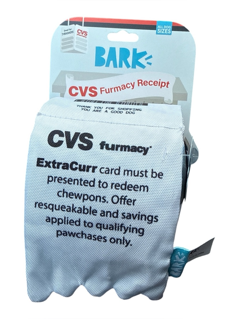 CVS Furmacy Receipt by BARK - Dog / Pet Toy Receipt All Dog Sizes - NEW